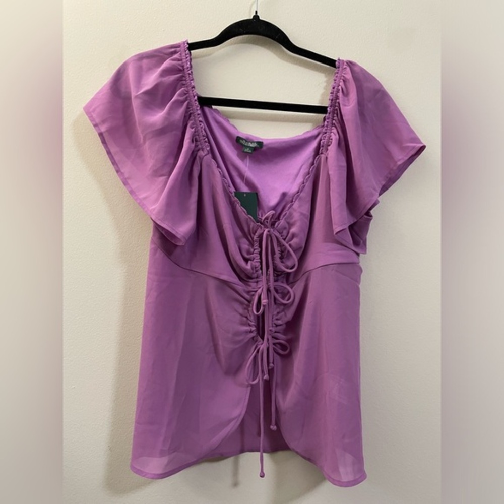 NWT Wild Fable Babydoll Open Front Chiffon‎ Top in Purple - M